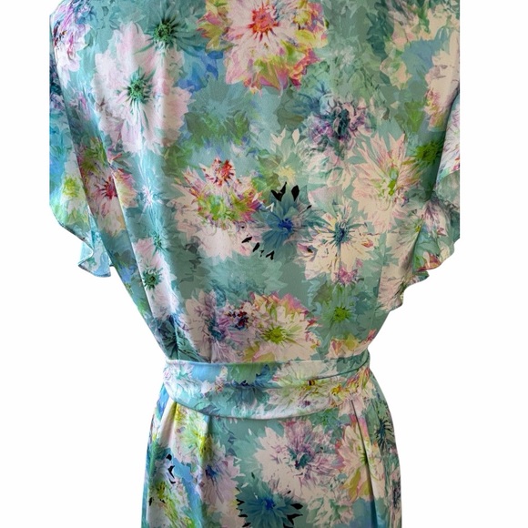Catherine Malandrino Floral Midi Dress Large Ruffle Belted Pastel Blue Green - Picture 11 of 16